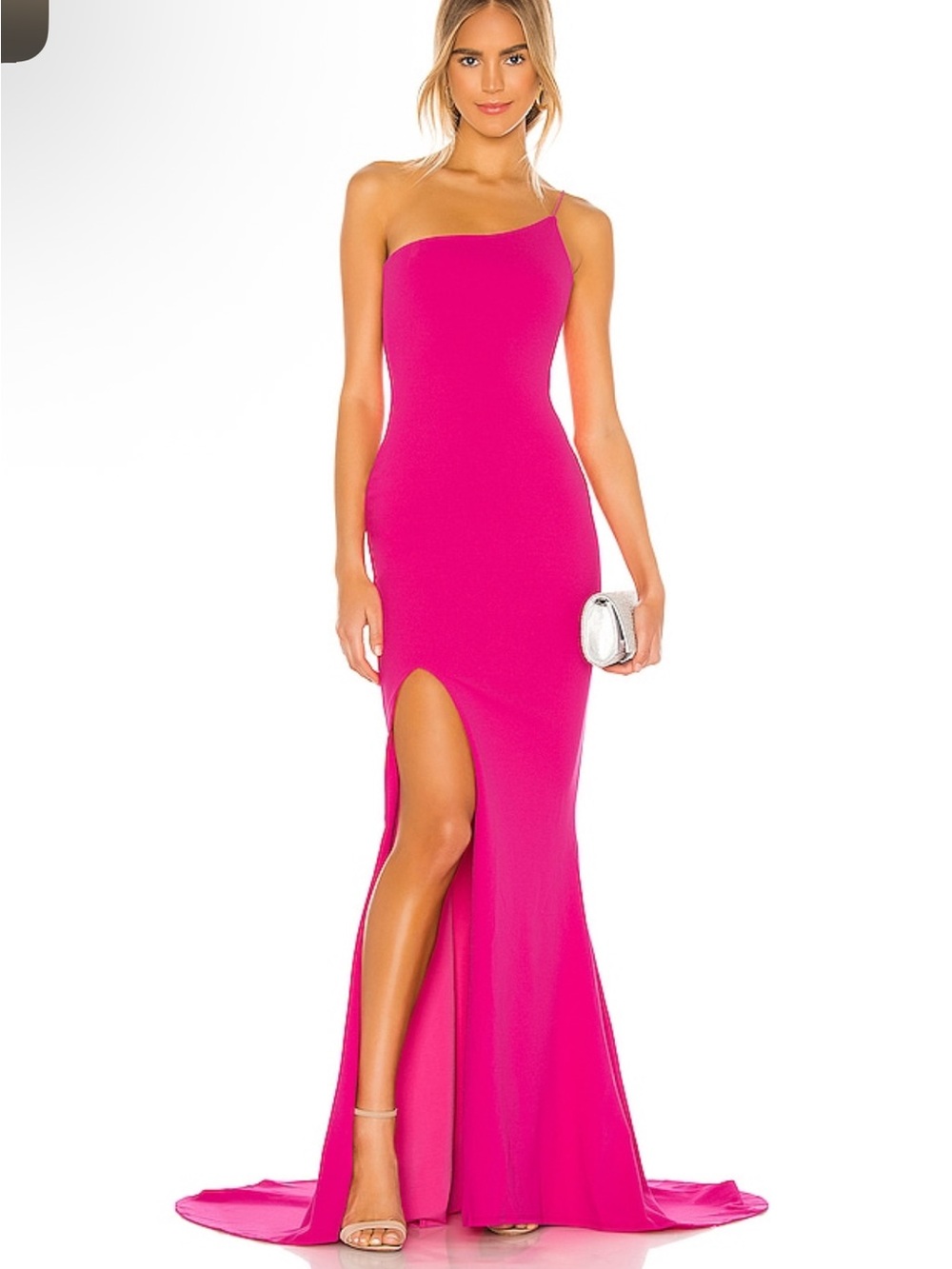 × REVOLVE Jasmine One Shoulder Gown in Neon Pink